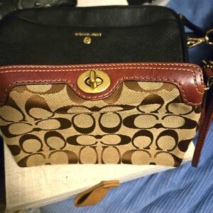 Coach Brown and Tan Signature Clutch / Wristlet NWOT